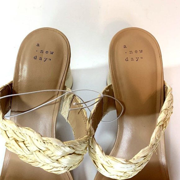 A New Day Womens Basil Heels Sandals Tan Brown Braided Straps - Picture 9 of 10